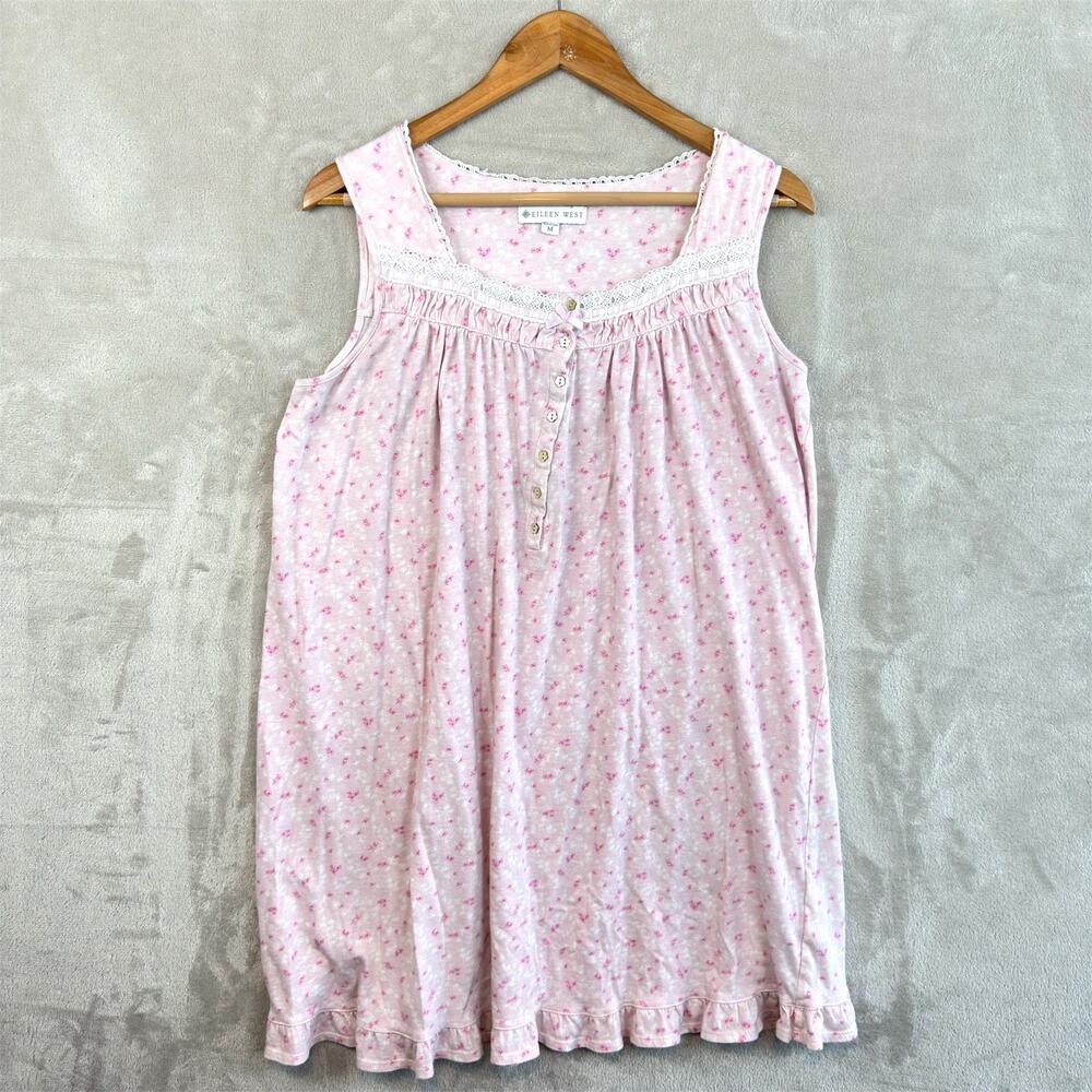 Eileen West Pink Nightgown Women's Medium Cotton Floral Poetcore Romanticore